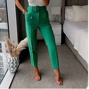 NWT Green Suit Pants w/ Fabric Covered Belt Size M